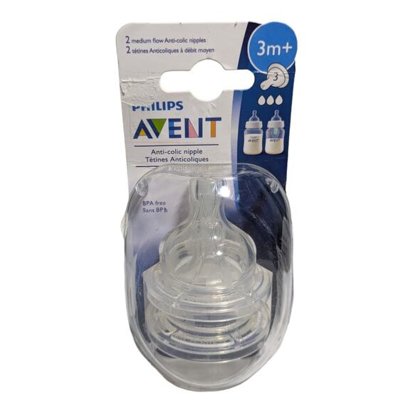 Philips Avent 2 Count Medium Flow Anti-Colic Baby Bottle Nipple 3M+ ~ NEW SEALED - Picture 1 of 4